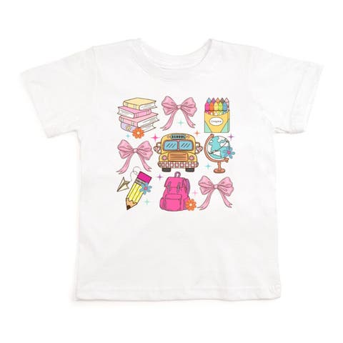 School Doodle Bow Grid Short Sleeve T-Shirt