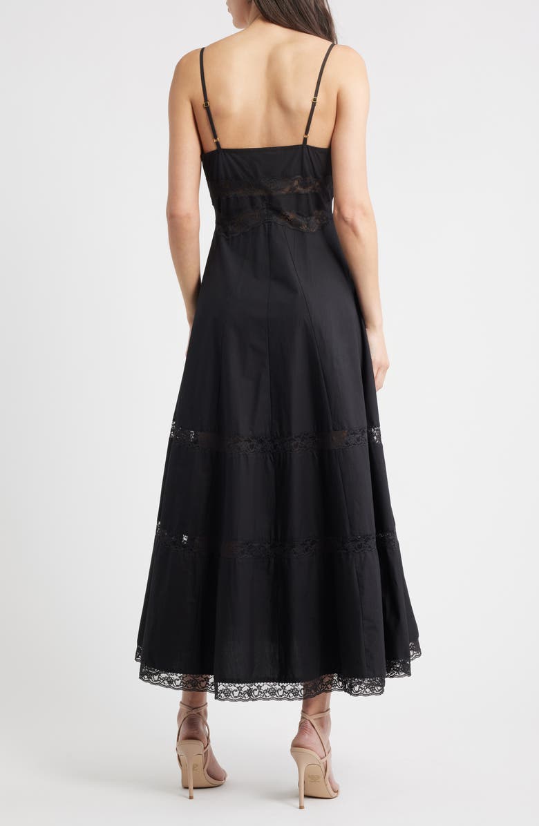 LoveShackFancy Catryn Lace Inset Cotton Slipdress, Alternate, color, Black