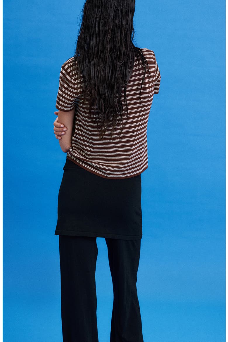 Striped Ribbed Short Sleeve Sweater, Alternate, color, CHOCOLATE