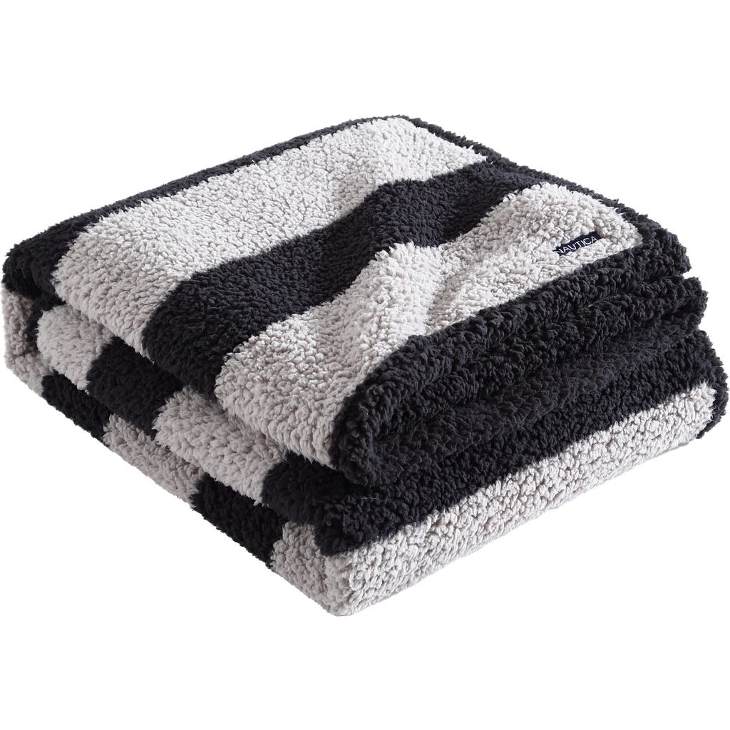 Shop Nautica Lawndale Faux Shearling Throw Blanket In Black/grey