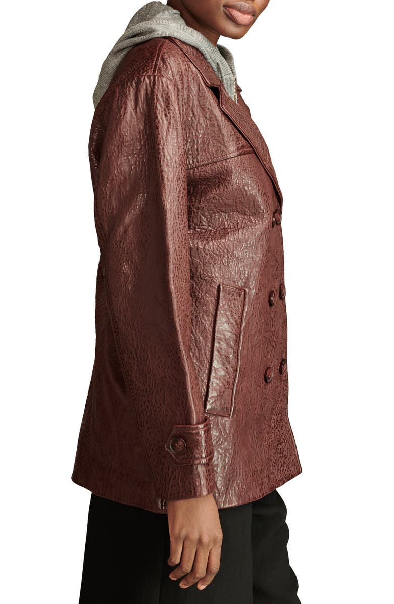 Lucky Brand Marla Pebbled Leather Coat, Alternate, color, Burgundy