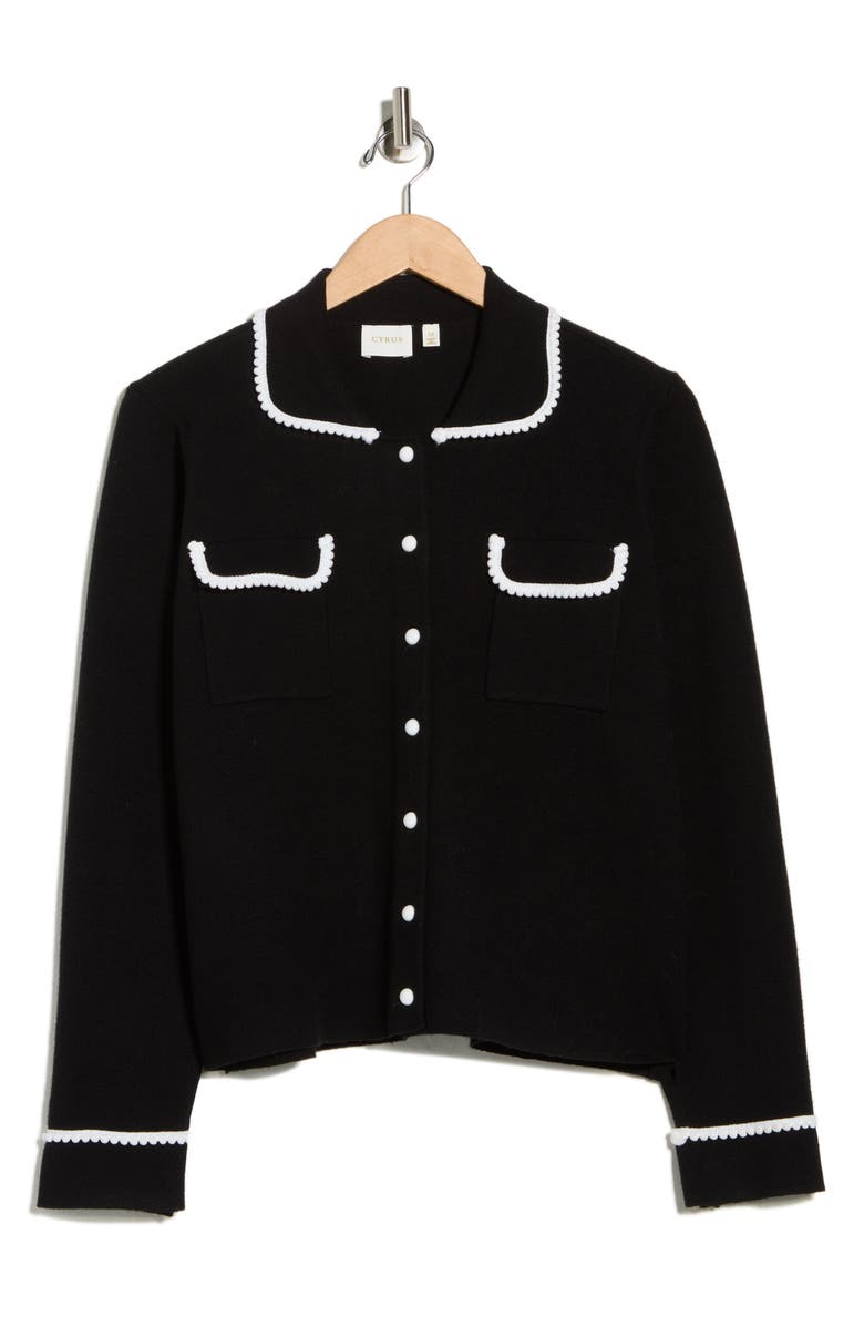 CYRUS Contrast Trim Button Front Cardigan, Alternate, color, Black/ Bone