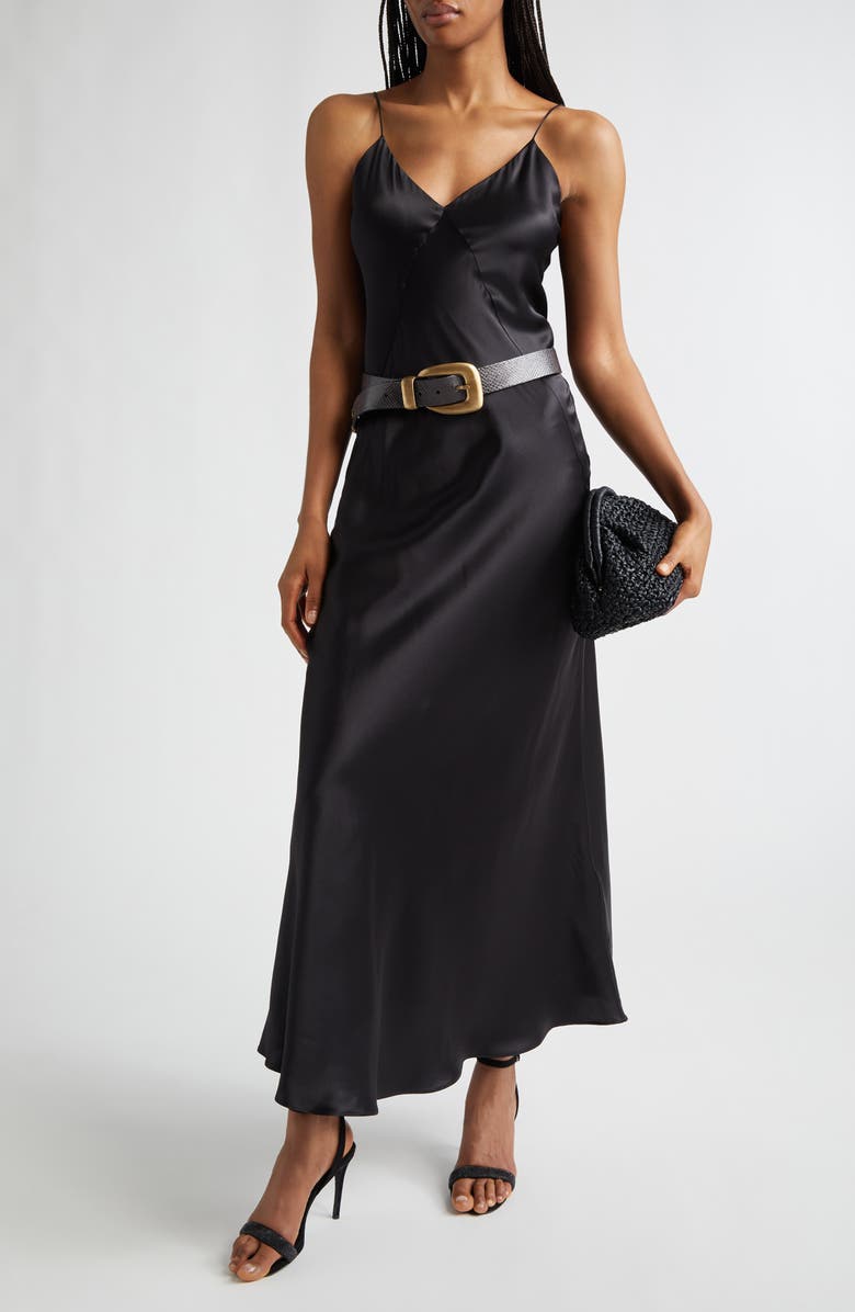 Eleventy Silk Satin Slipdress, Main, color, 22 Black