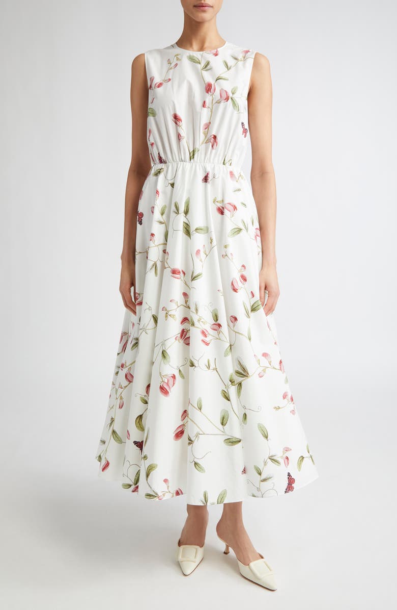 Giambattista Valli Tulip Print Sleeveless Cotton Poplin Dress, Main, color, Ivory/ Multi