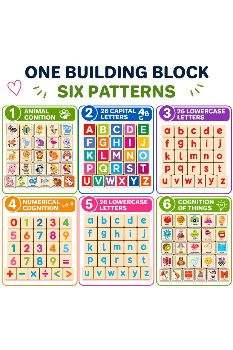Wooden Alphabet Blocks & Puzzle Board Set, Alternate, color, Cartoonish