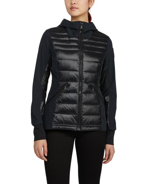 Pajar Cressy Mixed Media Channel Quilted Stretch Puffer In Black