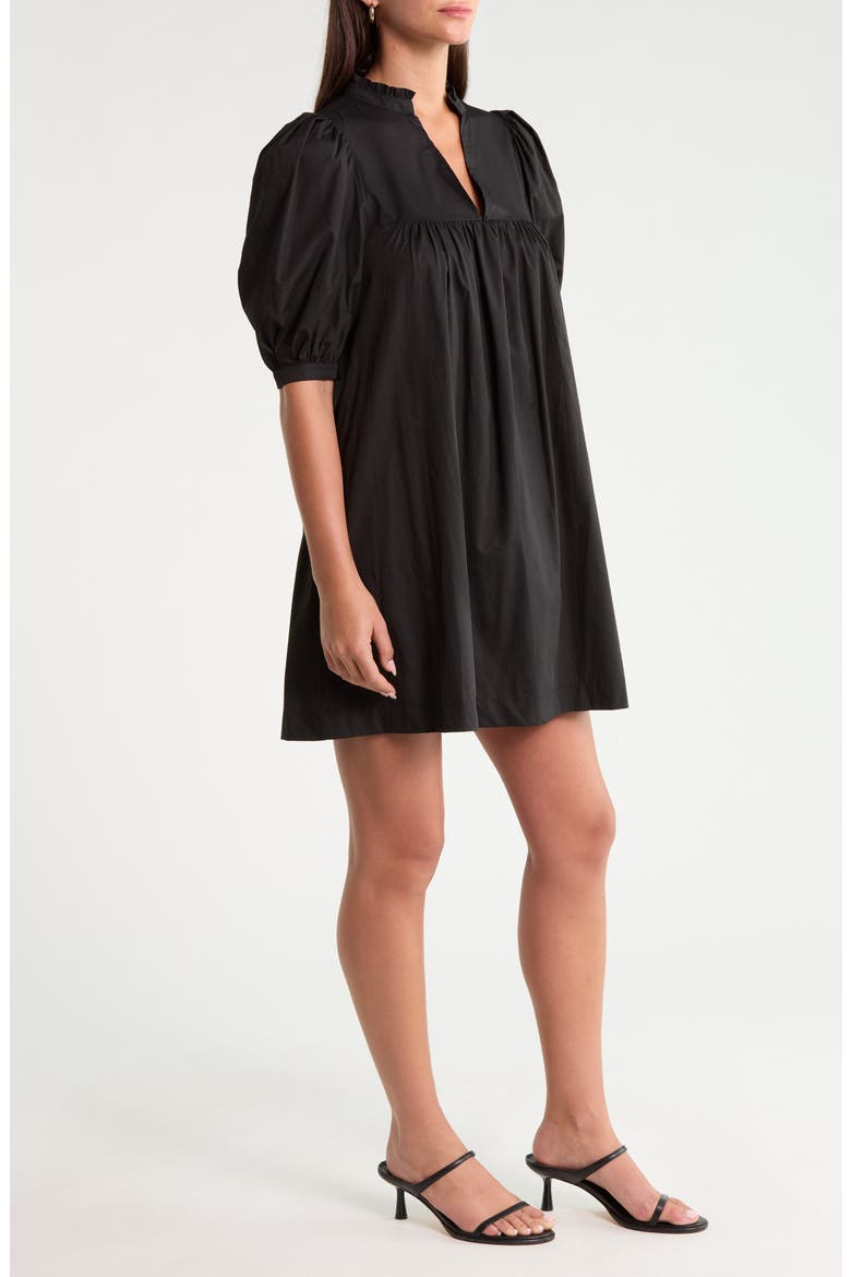 Julissa Split Neck Cotton Babydoll Minidress, Alternate, color, BLACK