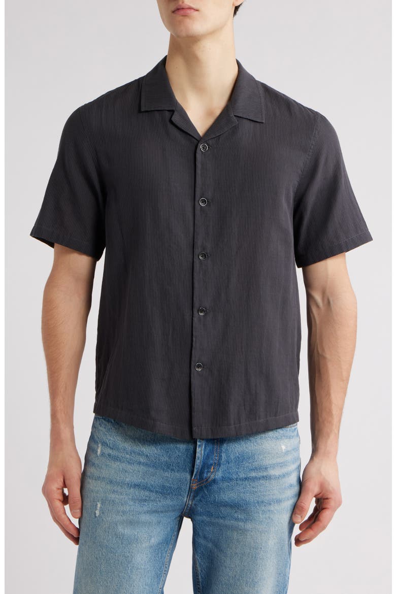 Avery Cotton Gauze Camp Shirt, Main, color, DARK GREY STRIPE