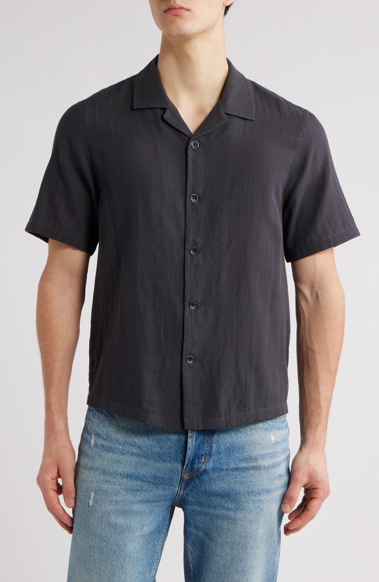 rag & bone Avery Cotton Gauze Camp Shirt, Main, color, Dark Grey Stripe
