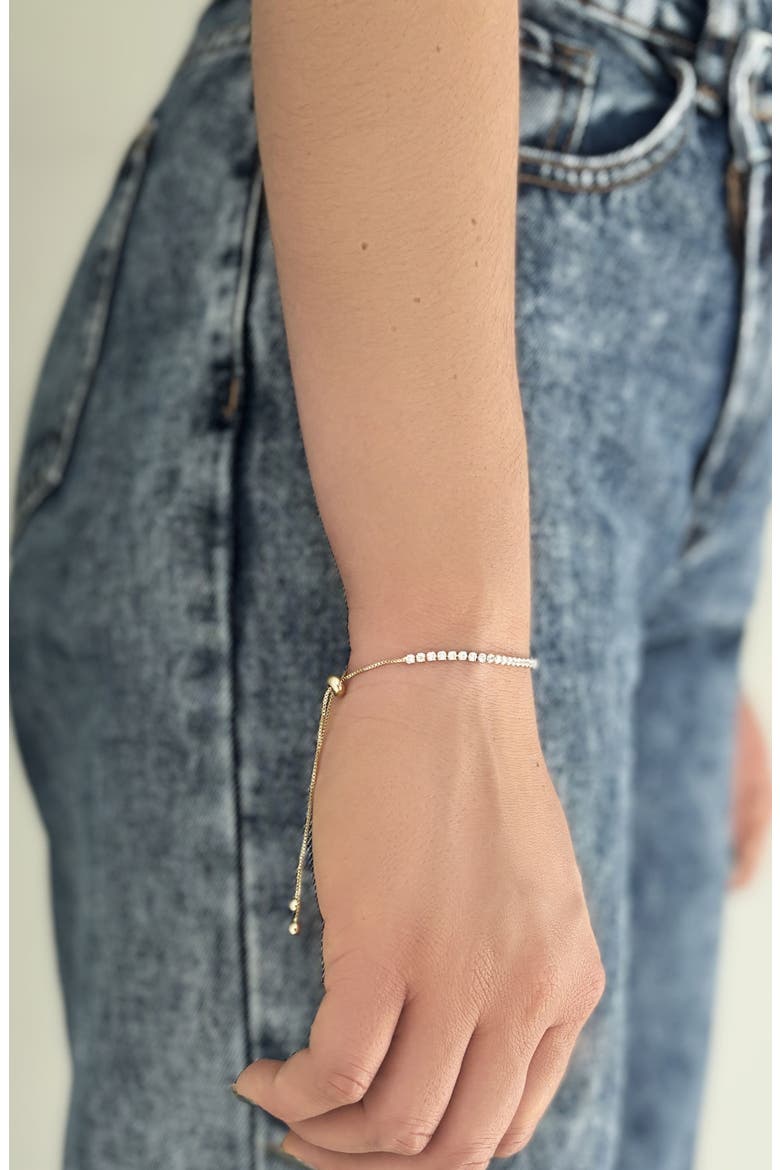 White Rhodium Plated Swarovski Crystal Accented Lariat Bracelet, Alternate, color, GOLD