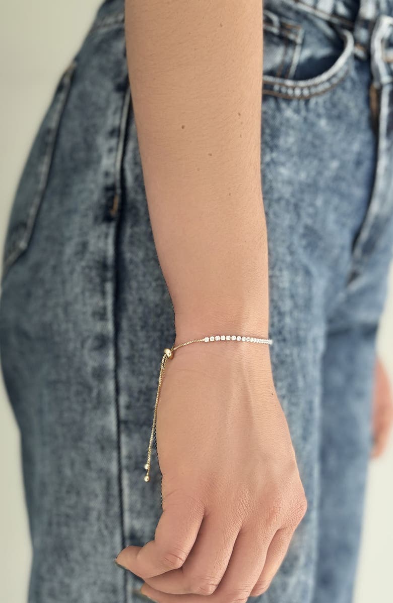 Adornia White Rhodium Plated Swarovski Crystal Accented Lariat Bracelet, Alternate, color, Gold