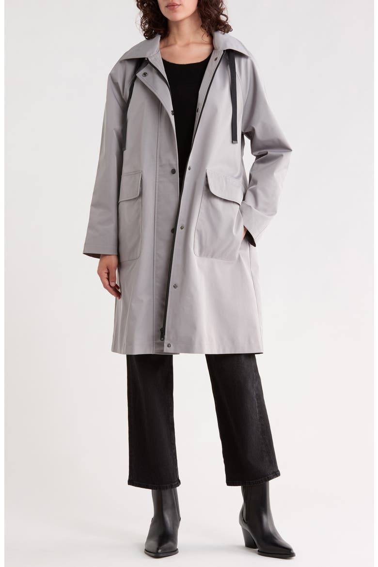Hooded Long Raincoat, Alternate, color, GREY