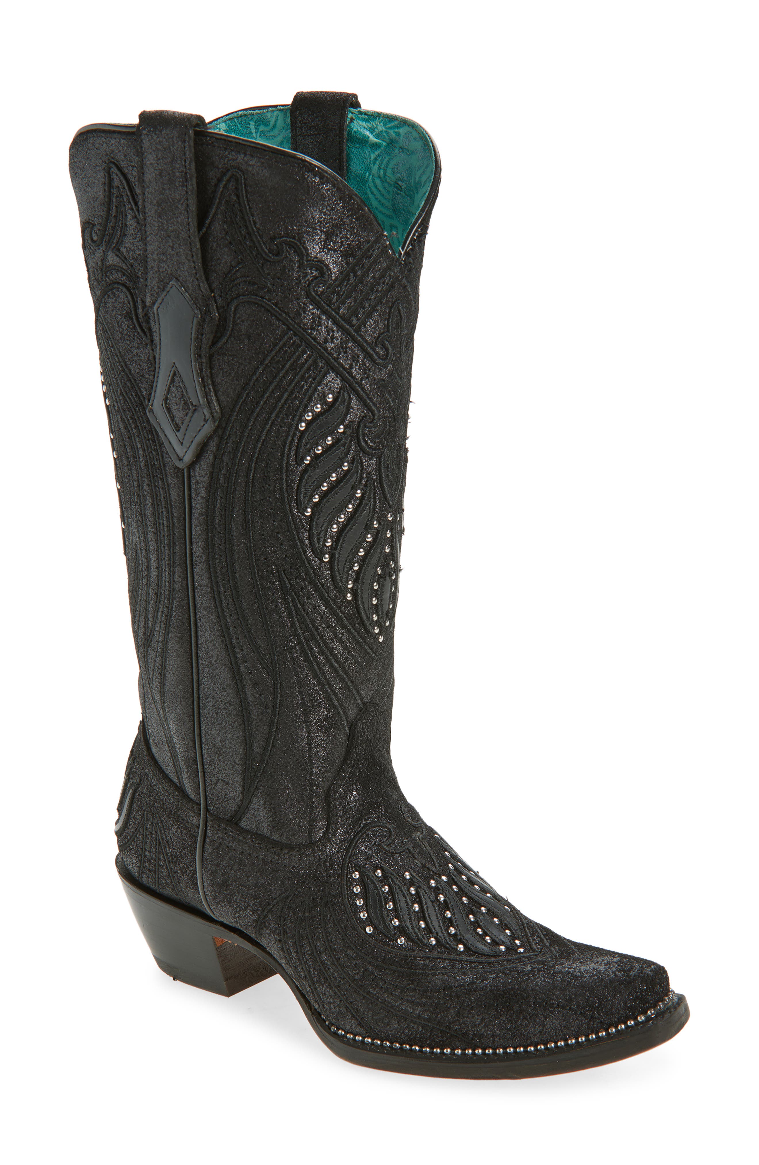 CORRAL Overlay Mid Calf Western Boot, Main, color, Black