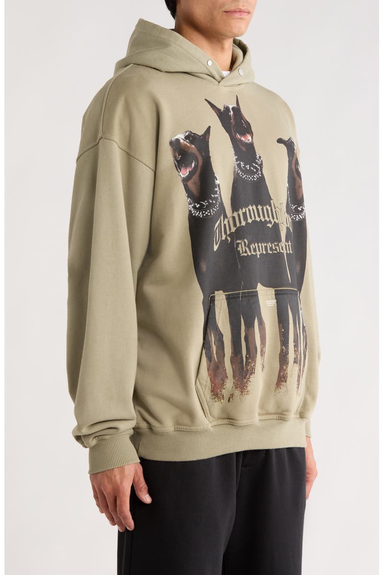 Thoroughbred Oversize Cotton Graphic Hoodie, Alternate, color, KHAKI