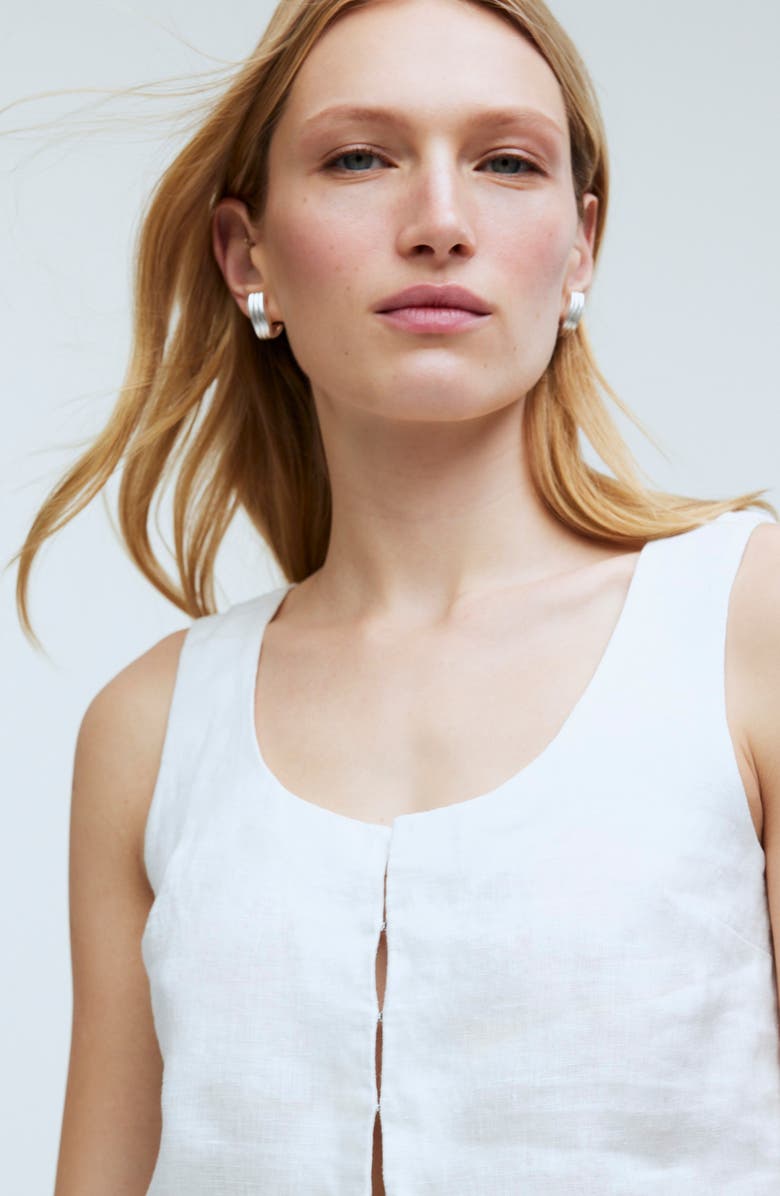 Madewell Scoopneck Linen Crop Tank, Alternate, color, Eyelet White