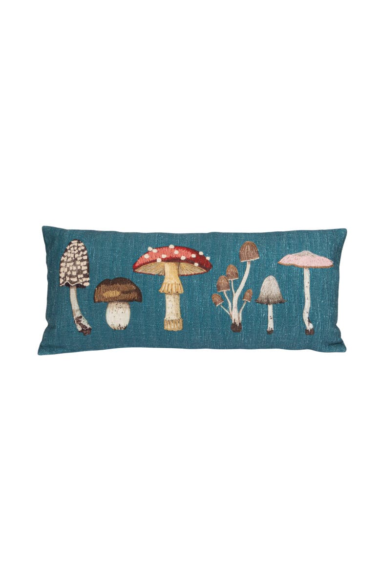 Storied Home Cotton Printed Lumbar Pillow with Mushrooms and Embroidery, Multi Color, Main, color, Blue