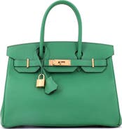 Pre-Owned Hermes Birkin Handbag Green Epsom with Gold Hardware 30