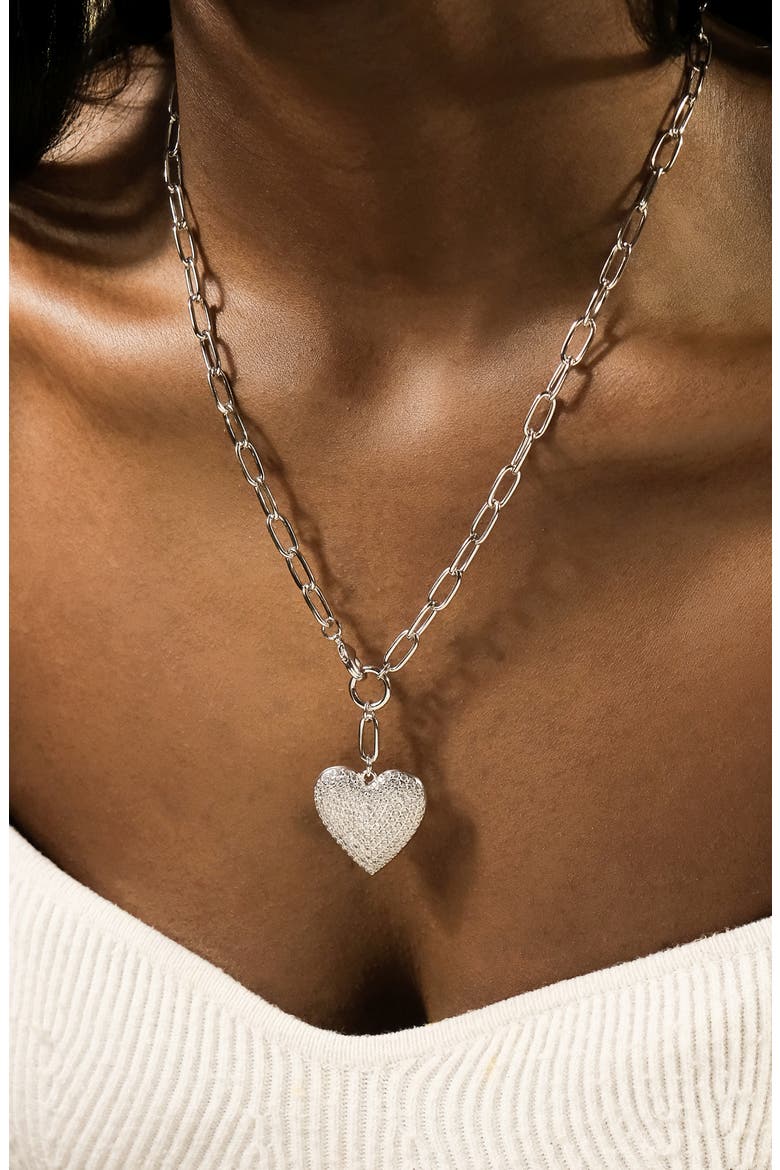 Disco Heart Pendant Necklace, Alternate, color, SILVER