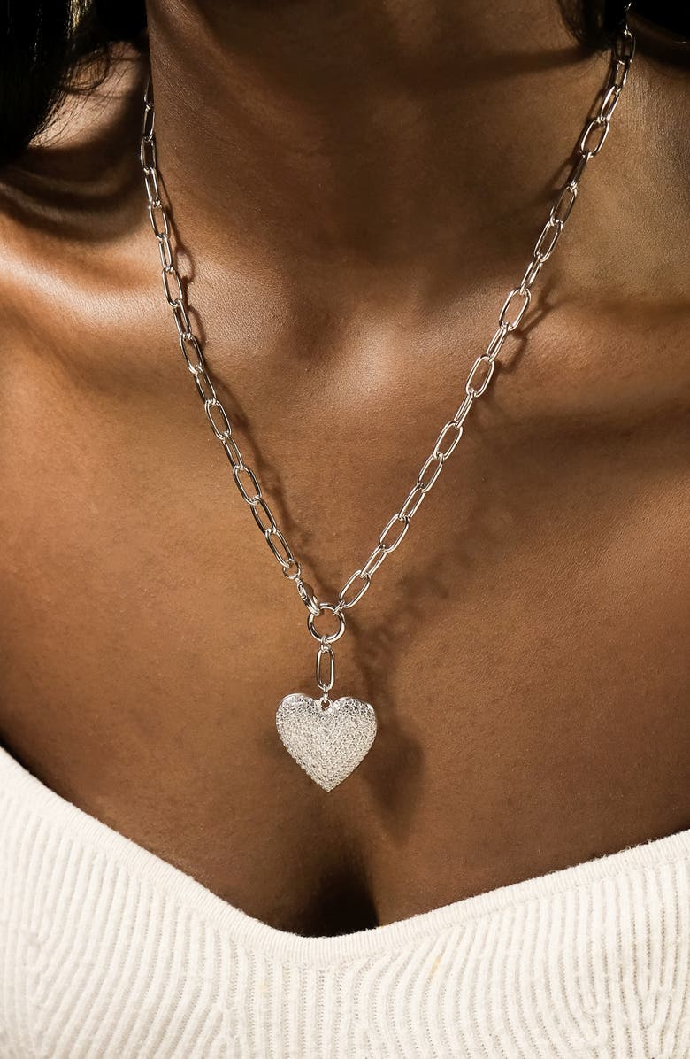 Sterling Forever Disco Heart Pendant Necklace, Alternate, color, Silver