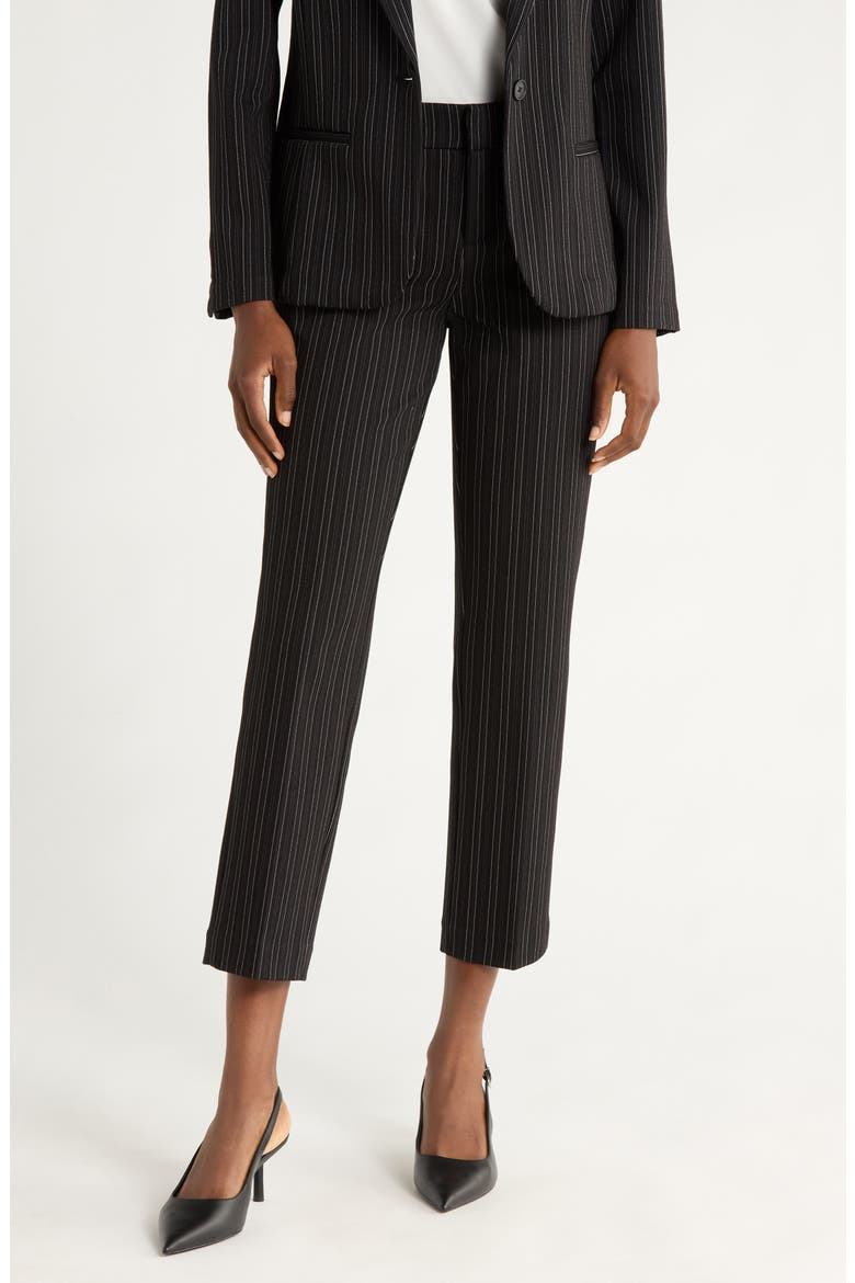 Holly Stripe Welt Pocket Straight Leg Pants, Main, color, BLACK/ HINT OF NAVY STRIPE