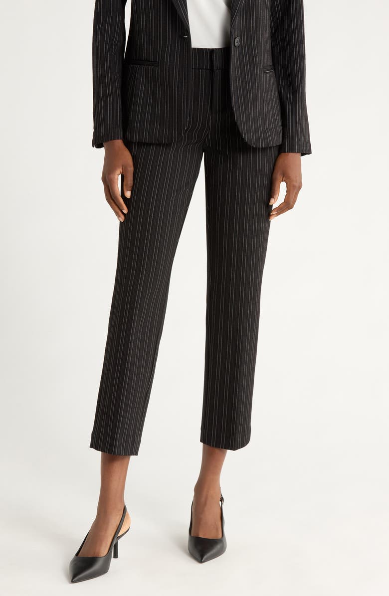 Liverpool Los Angeles Holly Stripe Welt Pocket Straight Leg Pants, Main, color, Black/ Hint Of Navy Stripe