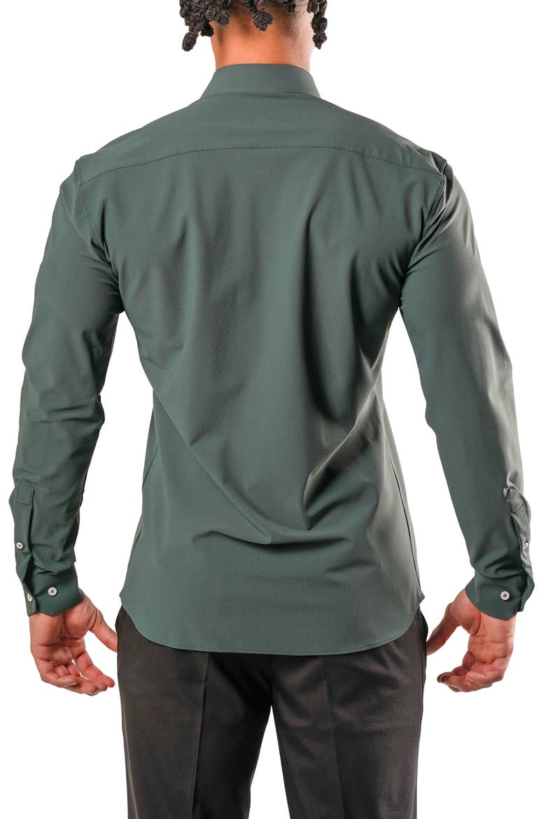 Fibonacci Green Micropattern Stretch Cotton Blend Button-Up Shirt, Alternate, color, GREEN