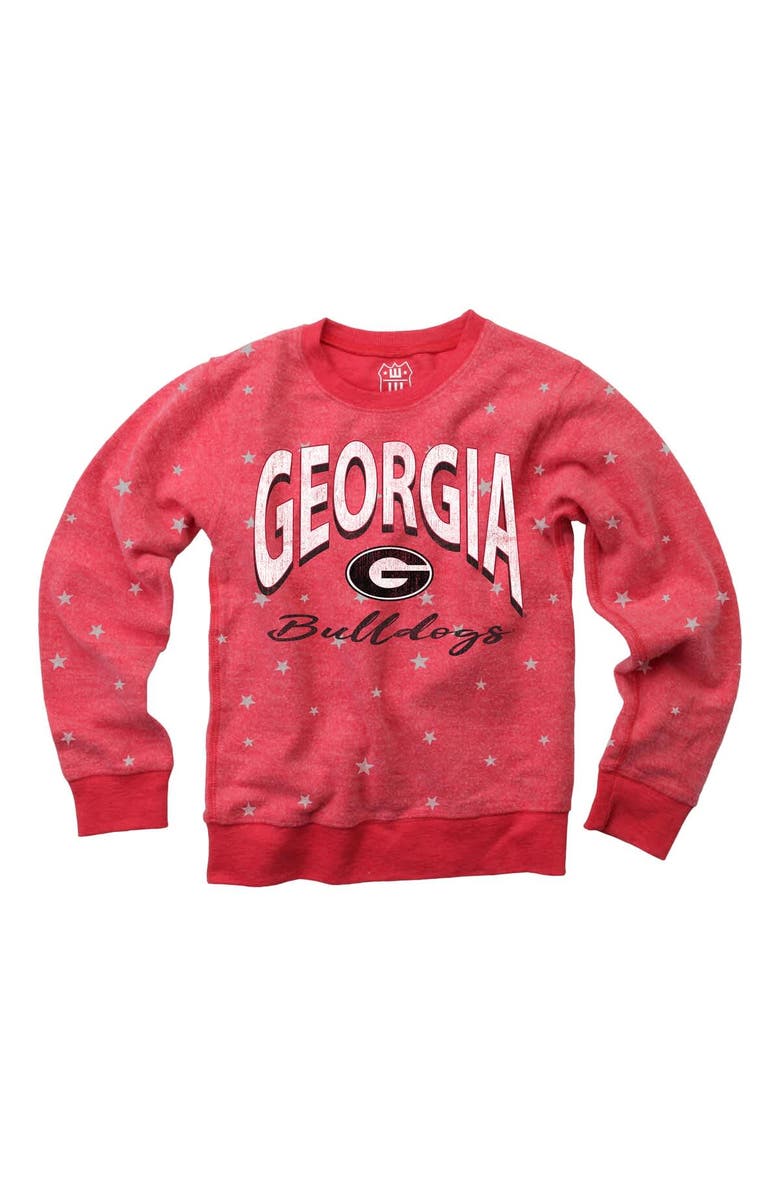 Wes & Willy Youth Wes & Willy Red Georgia Bulldogs Shimmer Star Reverse Fleece Raglan Pullover Sweatshirt, Main, color, Red