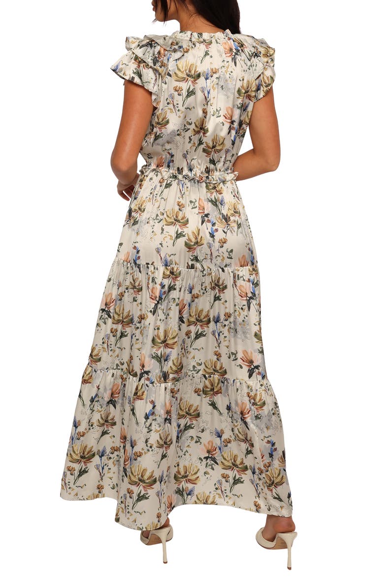 Lizzie Floral Cap Sleeve Tiered Maxi Dress, Alternate, color, CREAM FLORAL
