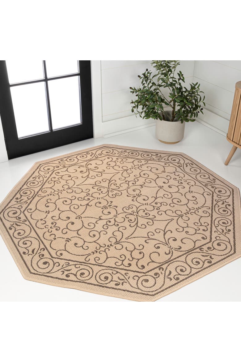 Charleston Vintage Filigree Textured Weave Octagon Indoor/Outdoor Area Rug, Alternate, color, Beige/Brown