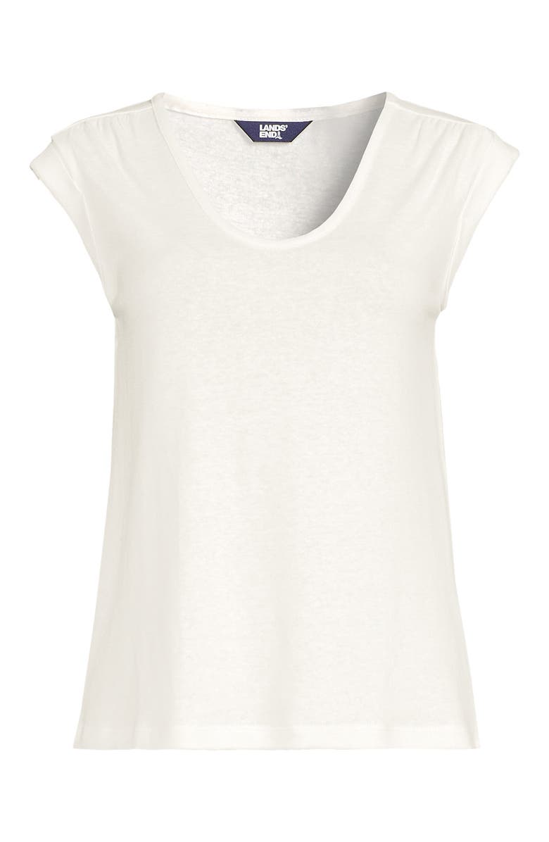 Lands' End Plus Size Linen Blend Cap Sleeve Gathered Shoulder Tee, Alternate, color, Ivory