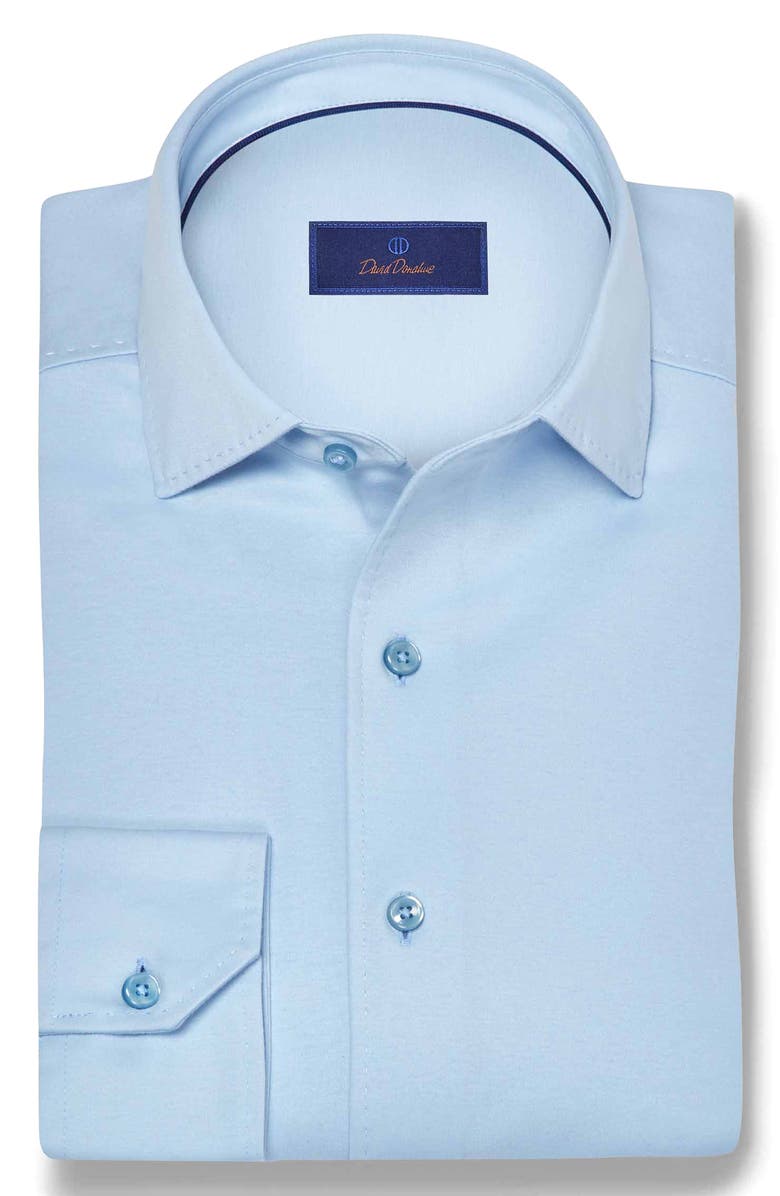 David Donahue Knit Cotton Button-Up Shirt, Alternate, color, Sky