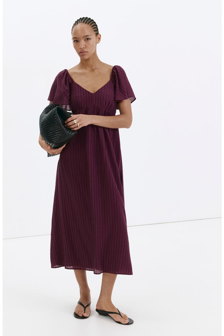Textured Gathered Empire Waist Dress, Alternate, color, MAROON