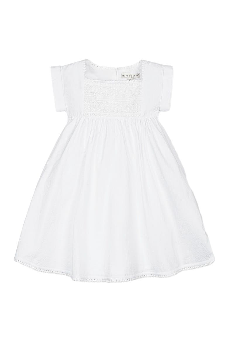Girls' Organic Seersucker Empire Waist Dress, Kids, Main, color, White Seersucker