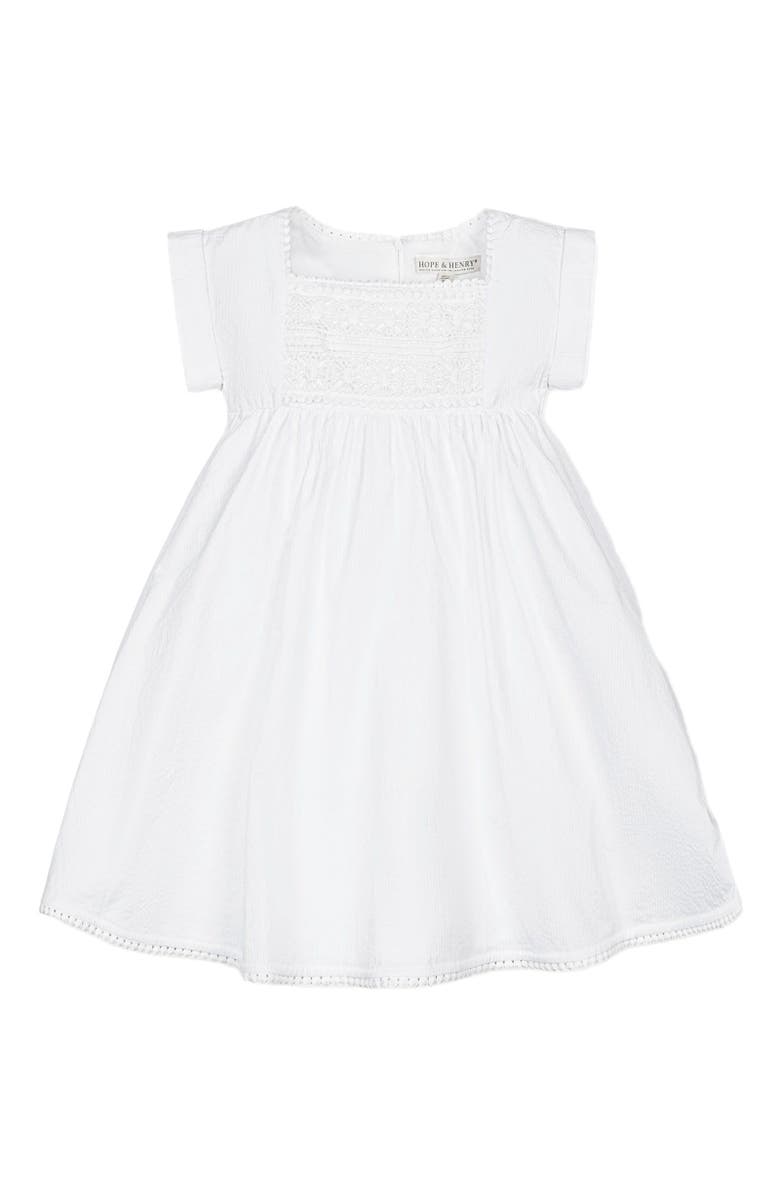 Hope & Henry Girls' Organic Seersucker Empire Waist Dress, Kids, Main, color, White Seersucker