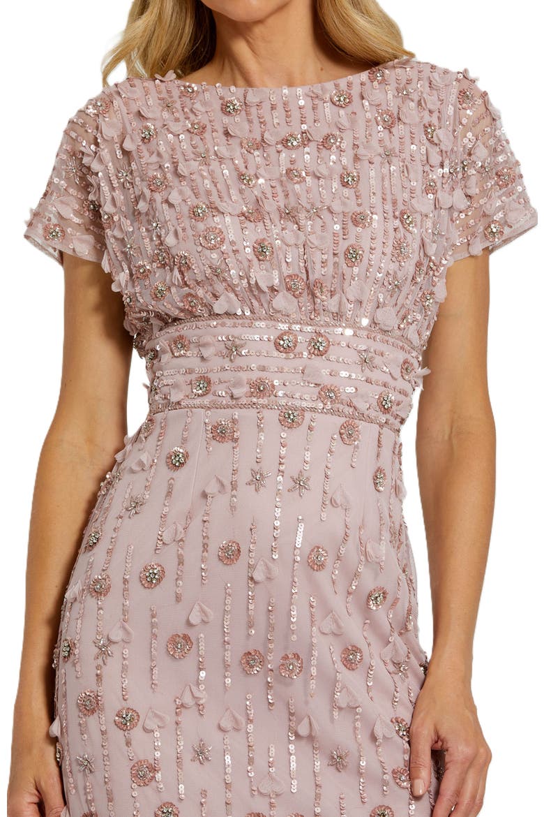 Petite Cap Sleeve Sheath Midi Dress With Floral Beading, Alternate, color, Vintage Lilac