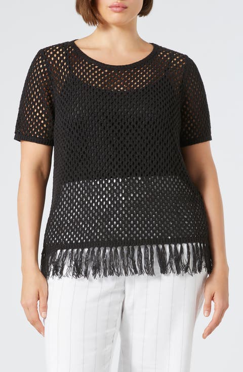Brigitta Fringe Open Stitch Sweater (Plus)