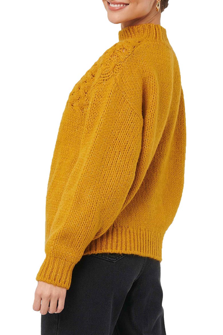 Cable Knit Mock Neck Sweater, Alternate, color, MUSTARD