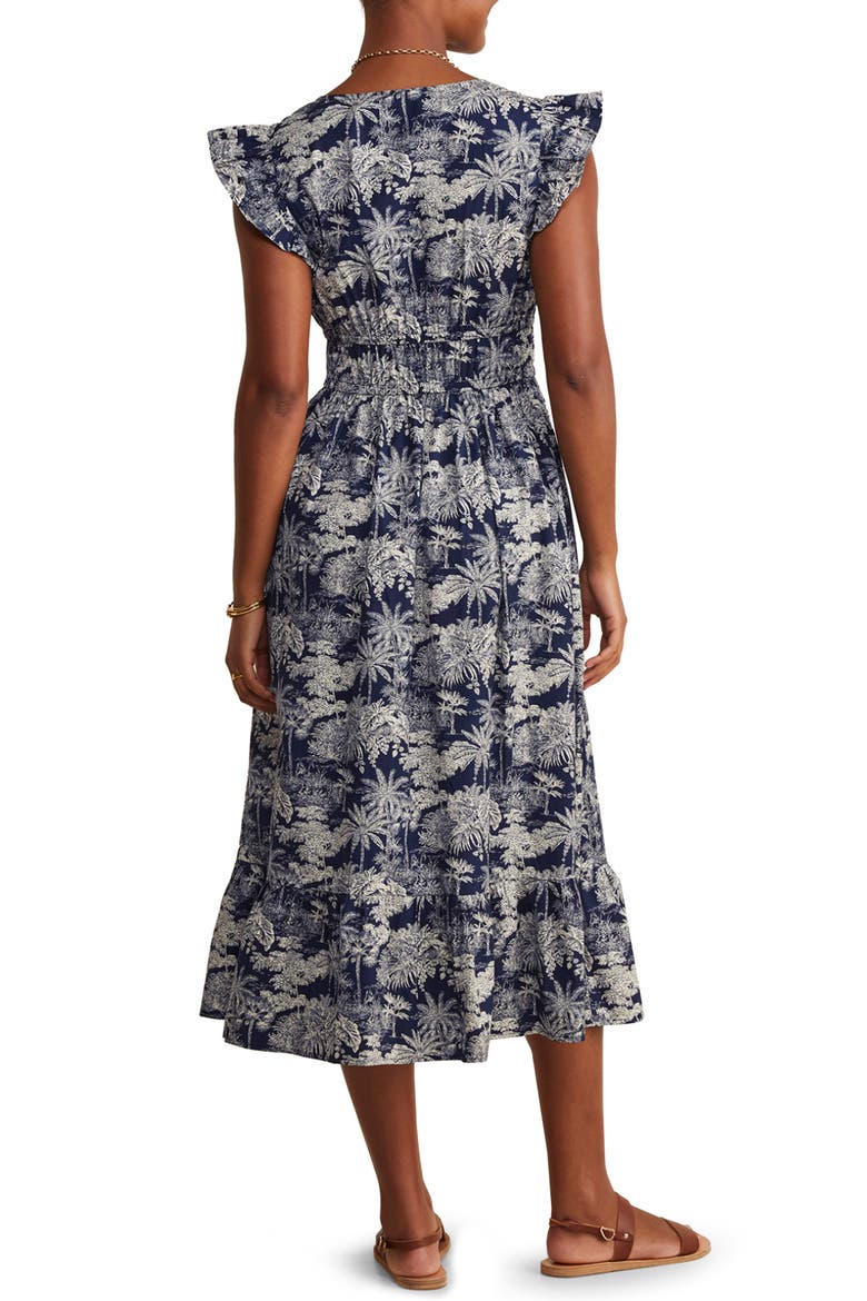 Ruffle Hem Cotton Stretch Poplin Dress, Alternate, color, TOILE- NAUTICAL NAVY