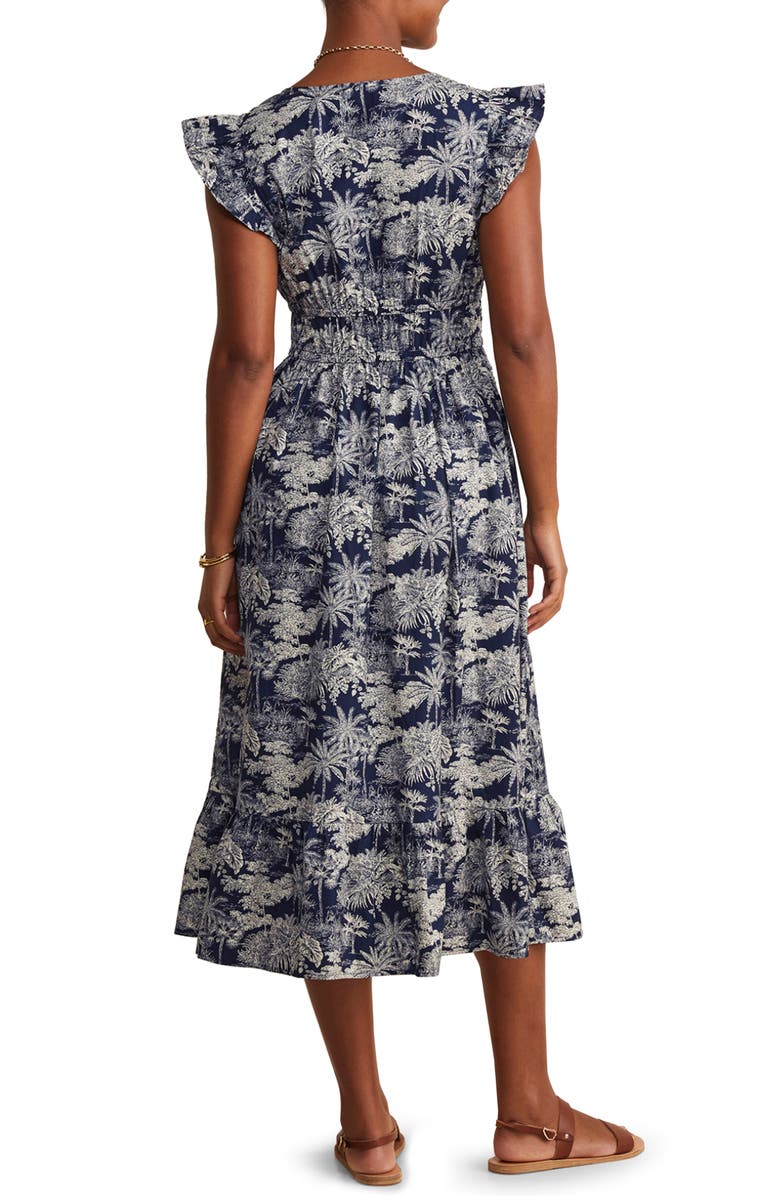 vineyard vines Ruffle Hem Cotton Stretch Poplin Dress, Alternate, color, Toile- Nautical Navy