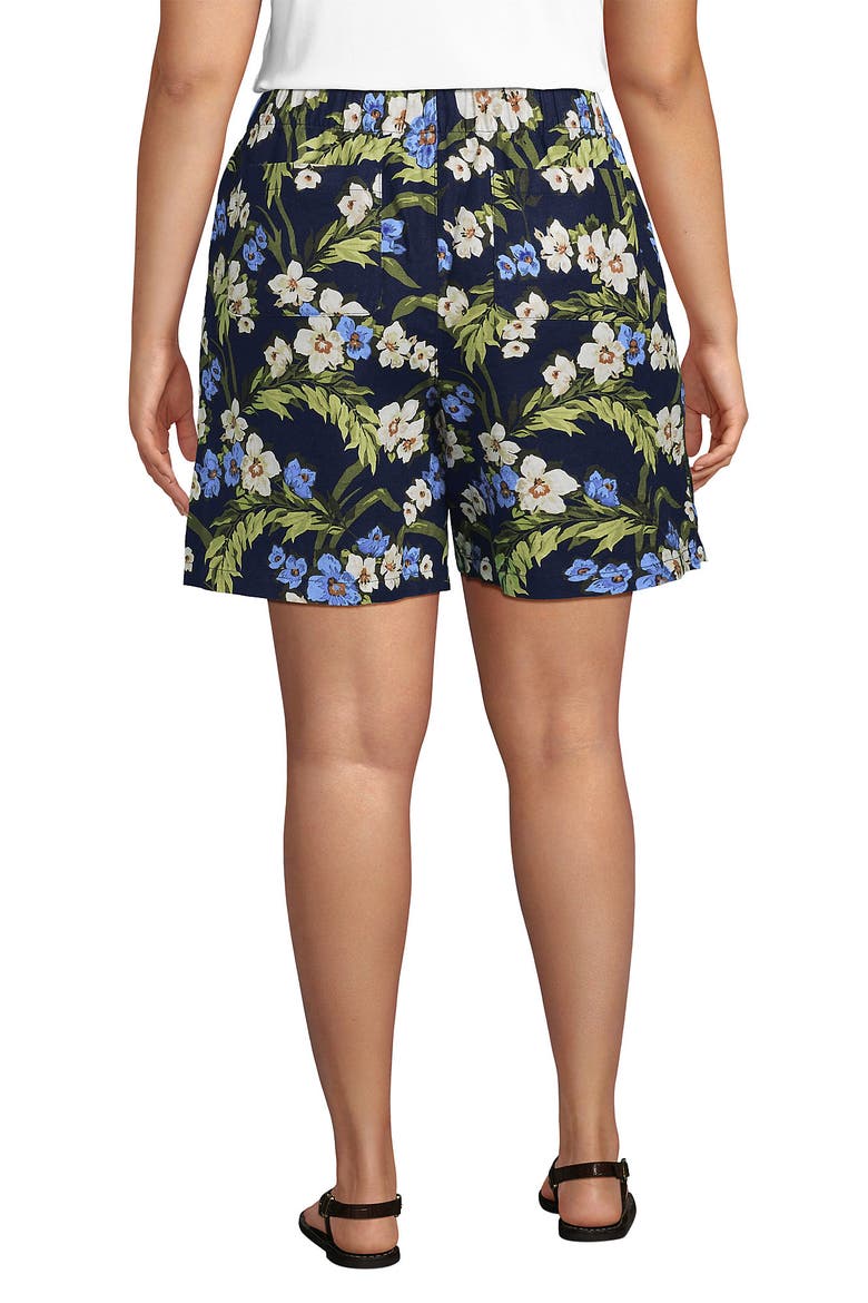 Linen High Rise Pull On 7" Shorts, Alternate, color, Deep Sea/Blue Floral Tropic
