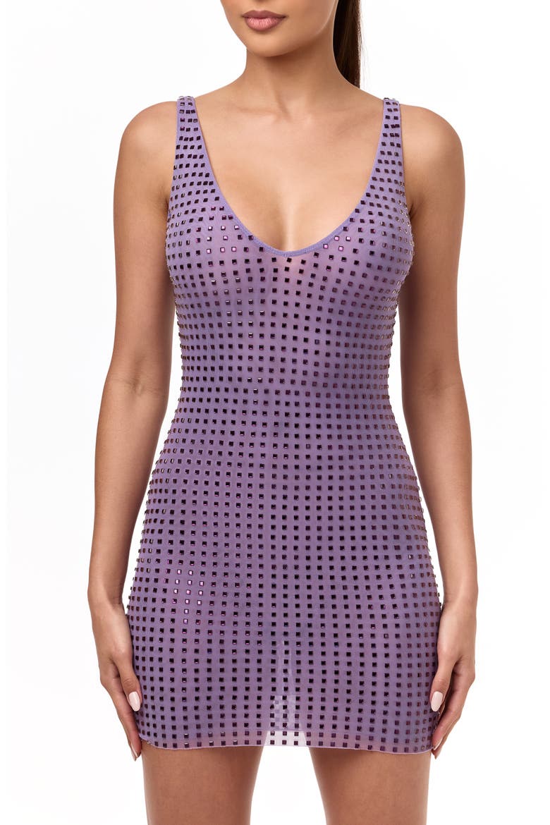 Crystal Embellished V-Neck Mini Dress, Alternate, color, LAVENDER