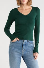 Madewell Long Sleeve V-Neck Rib Top