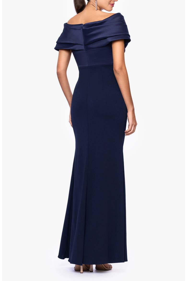Off the Shoulder Scuba Crepe Gown., Alternate, color, NAVY/NAVY