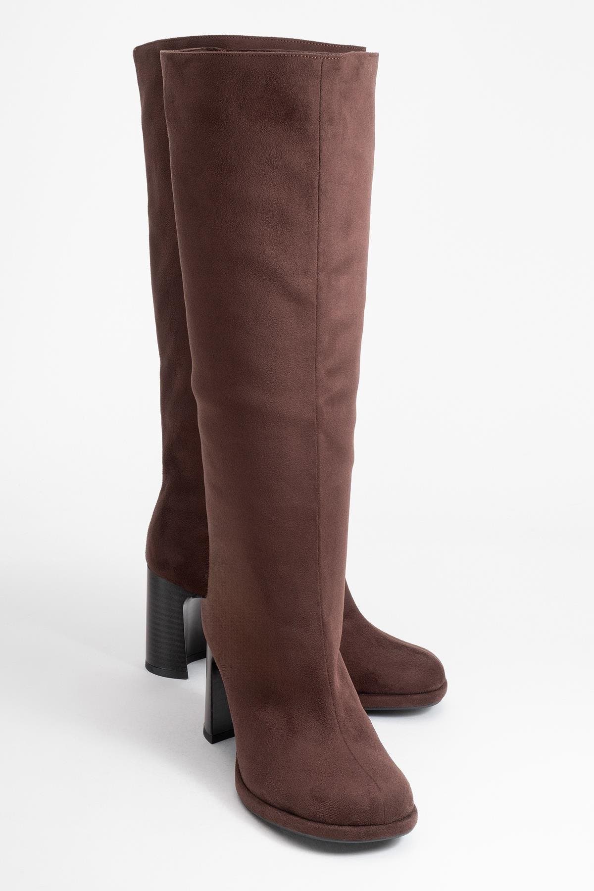 Josette Block Heel Knee High Boot, Alternate, color, Brown Suede Faux Leather