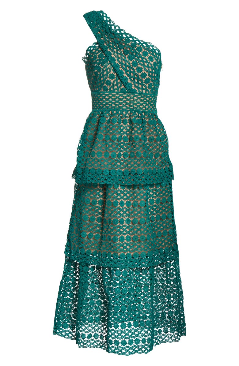 Self-Portrait Lace One-Shoulder Midi Dress, Alternate, color, 