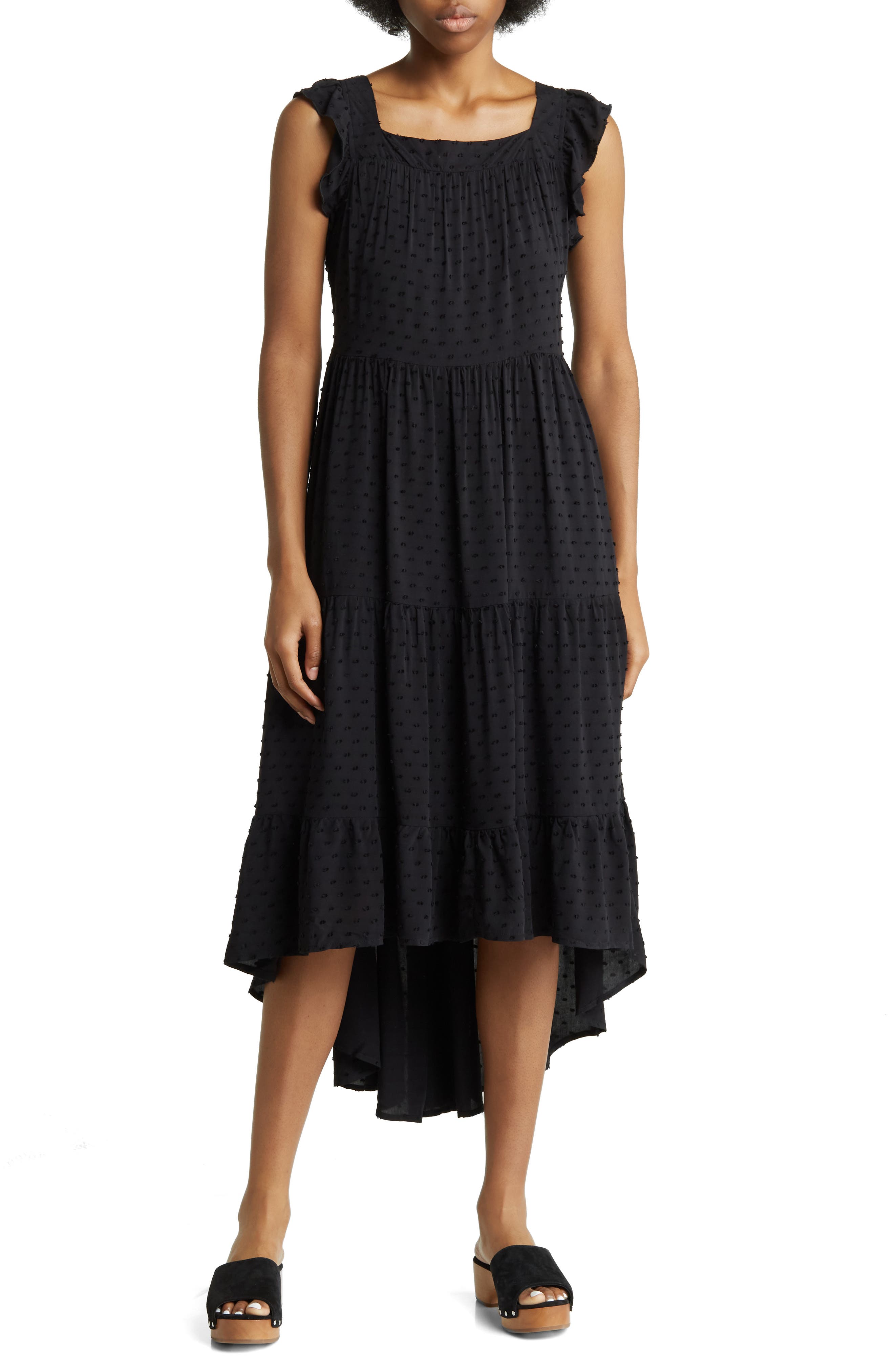 BY DESIGN Valery Clip Dot Tiered High/Low Dress
