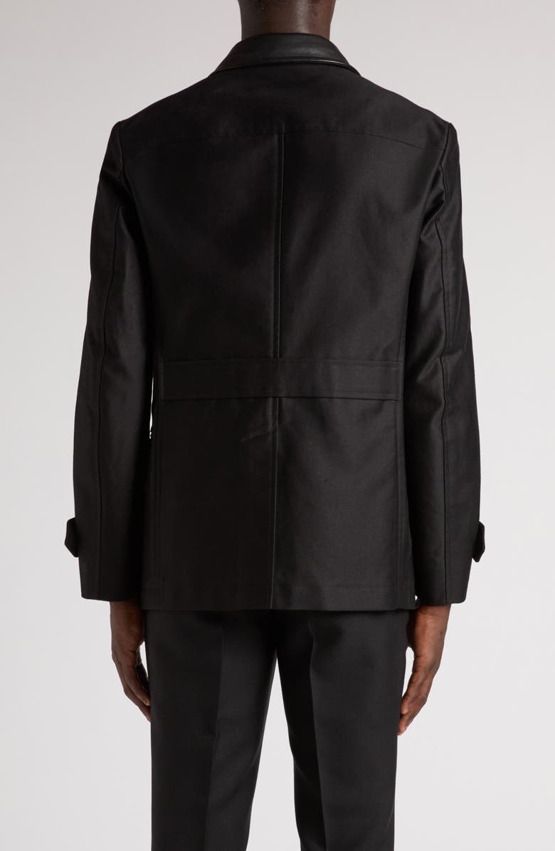 TOM FORD Leather Trimmed Brushed Cotton Satin Peacoat, Alternate, color, Black