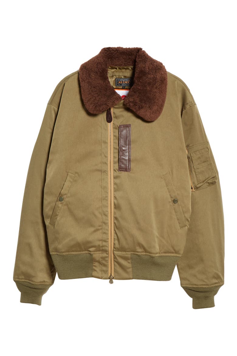 B-15 Down & Feather Fill Jacket with Genuine Shearling Collar, Main, color, OLIVE/ OD