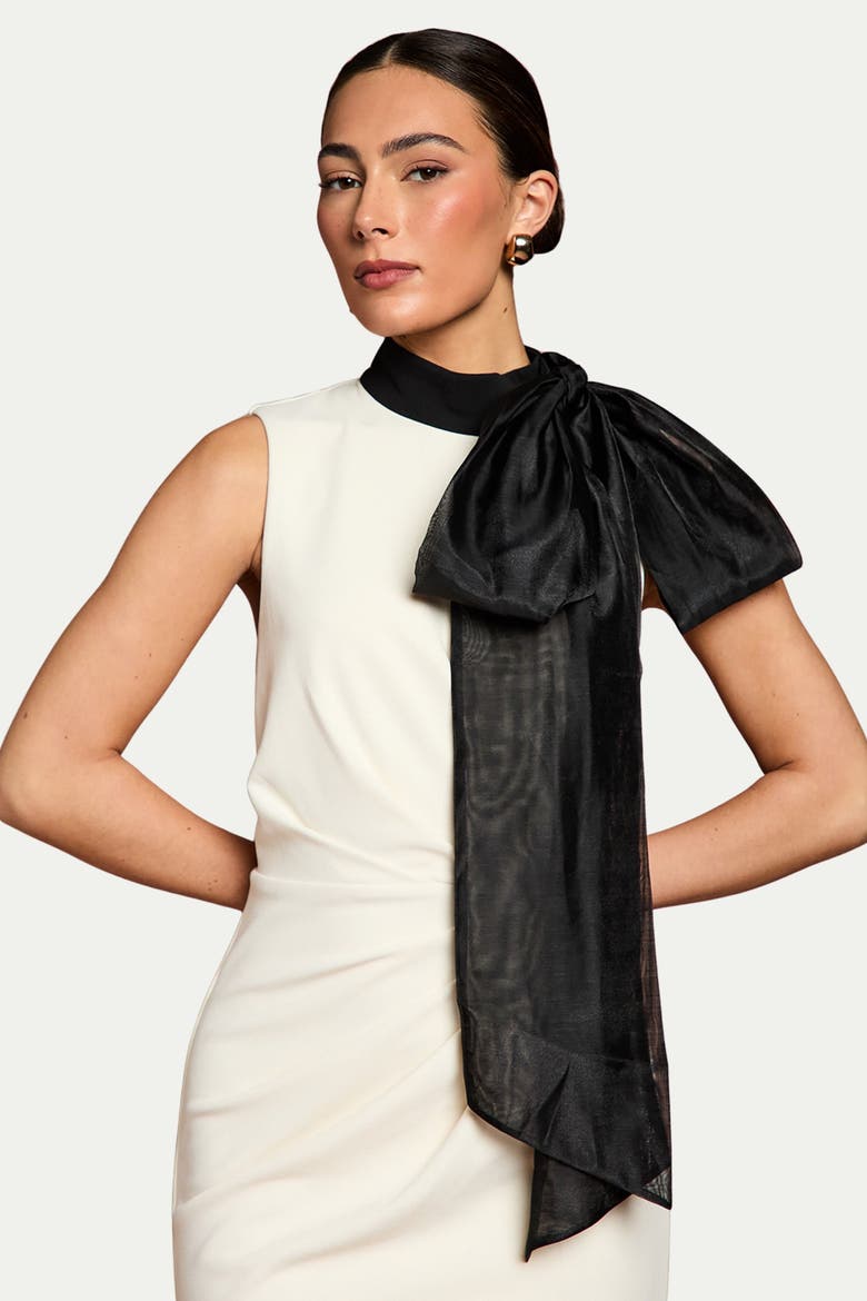 Organza Pussybow Column Midi Dress, Alternate, color, Cream