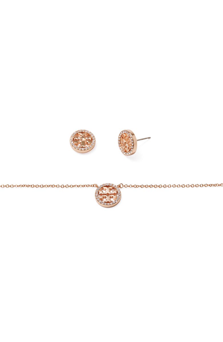 Tory Burch Miller Pavé Pendant Necklace & Stud Earrings Set, Alternate, color,